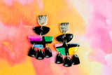 Handpainted Polymer Clay Earrings- Gemtone Color Block Semi-Circle Frills