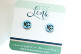 Handcrafted Wood Stud Earrings- Light Blue KC Circles