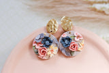 Handcrafted Polymer Clay Earrings- Springtime Floral Grays