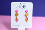 Handcrafted Polymer Clay Earrings- Golden Gem