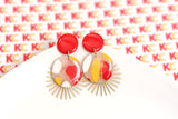 Handcrafted Polymer Clay Earrings-Red, White, & Yellow Spots- Round