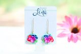 **Pre-Order** Handcrafted Polymer Clay Earrings- Fuchsia Floral Hexagon