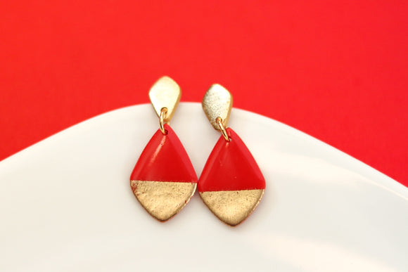 Handcrafted Polymer Clay Earrings-Red & Gold- Small