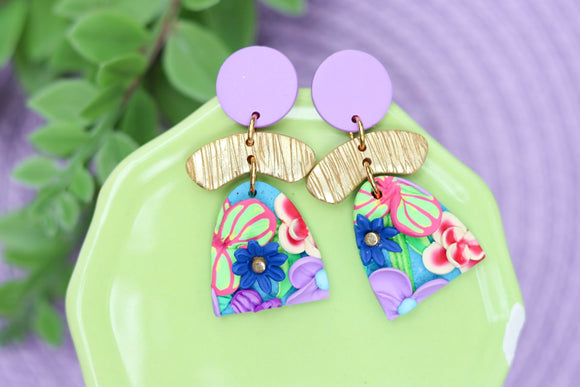 Handcrafted Polymer Clay Earrings- Lavender Lush Floral