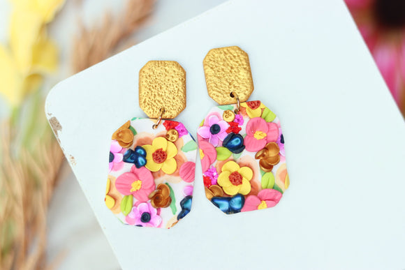 Handcrafted Polymer Clay Earrings- Golden Gem