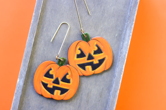 Handcrafted Wood Earrings- Jack-O-Lantern