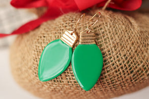 Handcrafted Polymer Clay Earrings- Green Holiday Bulb