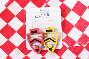 Handcrafted Wood Earrings- Red & Yellow Arrowhead