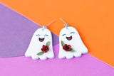 Handcrafted Polymer Clay Earrings- Floral Giggle Ghosts