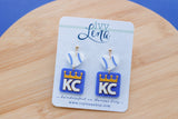 Handcrafted 3D Printed Earrings- KC Baseball Squares