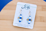 Handcrafted Polymer Clay Earrings- Blue & Gold Checkered