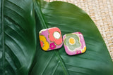 Handcrafted Polymer Clay Earrings- Purple Autumn Big Square Studs