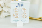 Handcrafted Polymer Clay Earrings- Gold & White