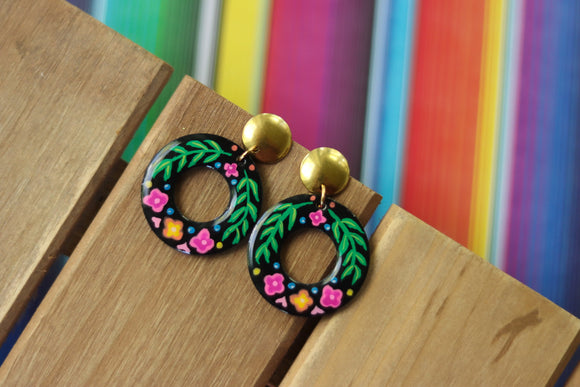 Hand Painted 3D Printed Earrings- Fiesta Floral