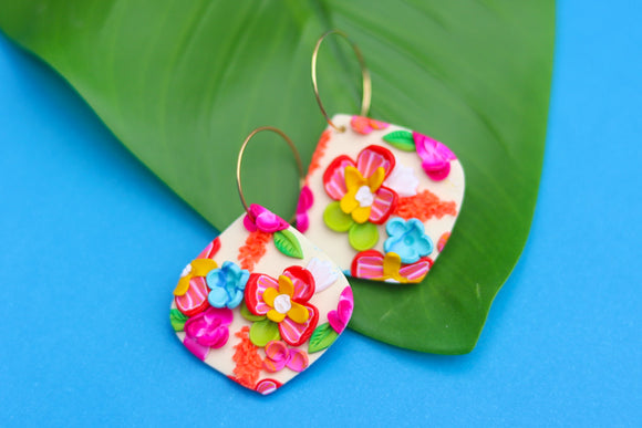 Handcrafted Polymer Clay Earrings- Fuchsia Floral