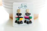 Handpainted Polymer Clay Earrings- Gemtone Color Block Semi-Circle Frills