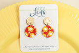 Handcrafted Polymer Clay Earrings-KC Floral- Round