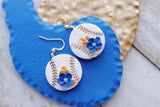 Handcrafted Polymer Clay Earrings- Floral Baseball