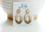 Handcrafted Polymer Clay Earrings- Taupe & Gold Oval
