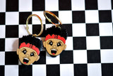 Handcrafted Wood Earrings- Pat Hoop Charms