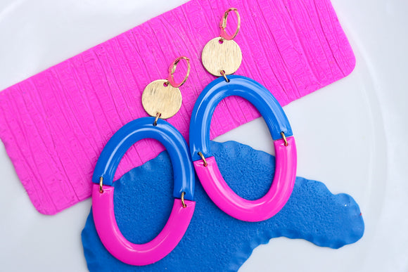 Handcrafted Polymer Clay Earrings- Fuchsia & Blue