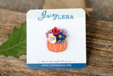 Handcrafted Polymer Clay Brooch- Floral Pumpkin