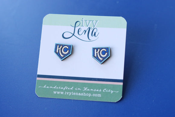 Handcrafted Wood Stud Earrings- KC Home Plate