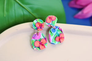 Handcrafted Polymer Clay Earrings- Fuchsia Floral