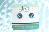 Handcrafted Wood Stud Earrings- KC Round Ruffle- Blue