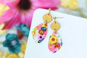 Handcrafted Polymer Clay Earrings- Golden Gem