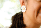 Handcrafted Polymer Clay Earrings- Gold & White Large Flower Studs