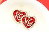 Handcrafted Wood Earrings- KC Ruffle Glitter Heart