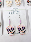 Handcrafted Polymer Clay Earrings- Lavender Sugar Skulls