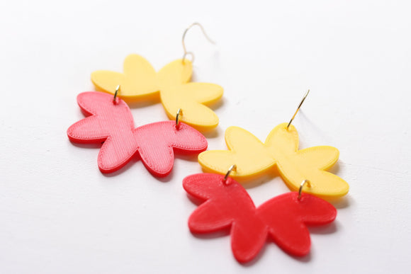 Handcrafted 3D Printed Earrings-Red & Yellow