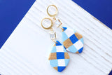 Handcrafted Polymer Clay Earrings- Blue & Gold Checkered