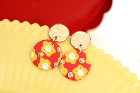 Handcrafted Polymer Clay Earrings-KC Floral- Round