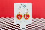 Handcrafted Wood Earrings- KC Heart Hoop Charms