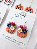 Handcrafted Polymer Clay Earrings- Floral Pumpkin