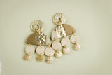 Handcrafted Polymer Clay Earrings- Taupe & Gold Semi-Circle Drops