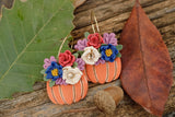 Handcrafted Polymer Clay Earrings- Floral Pumpkin