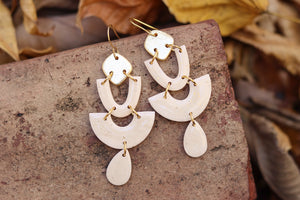 Handcrafted Polymer Clay Earrings- Gold & Cream