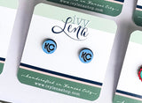 Handcrafted Wood Stud Earrings- Light Blue KC Circles