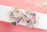 Handcrafted Polymer Clay Earrings- Springtime Floral Grays
