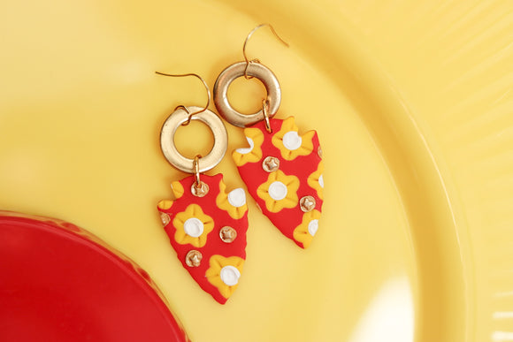 Handcrafted Polymer Clay Earrings-KC Floral- Arrowhead