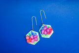 **Pre-Order** Handcrafted Polymer Clay Earrings- Fuchsia Floral Hexagon