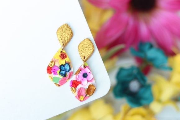 Handcrafted Polymer Clay Earrings- Golden Gem