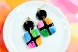 Handpainted Polymer Clay Earrings- Gemtone Color Block Squares