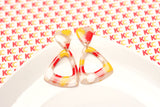 Handcrafted Polymer Clay Earrings-Red, White, & Yellow Spots- Triangle