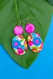 Handcrafted Polymer Clay Earrings- Fuchsia Floral