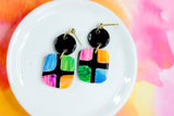 Handpainted Polymer Clay Earrings- Gemtone Color Block Squares